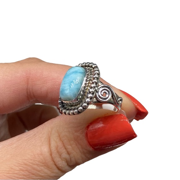 Larimar Ring Solid Sterling Silver 925 Size 5 Dominican Republic Stone Blue Boho - Picture 4 of 6